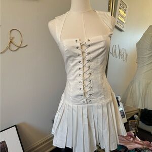 White Lace-Up Halter Dress